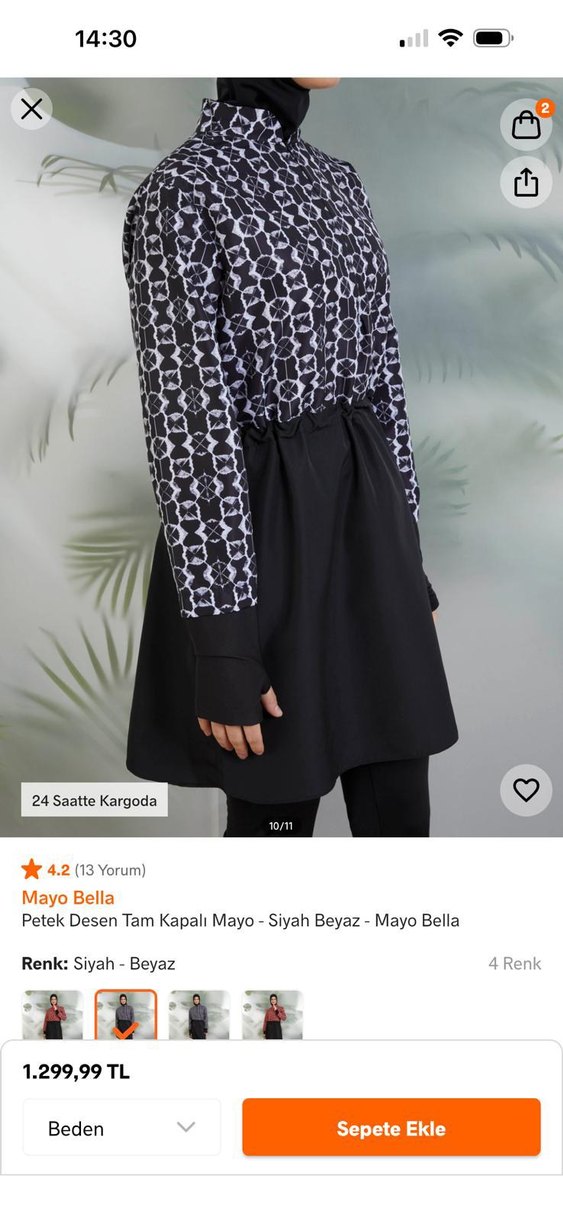 Siyah Beyaz Petek Desenli Tam Kapalı Mayo - Görsel 2