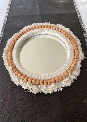 Ahşap Boncuklu Beyaz Dekoratif Ayna - Görsel 3