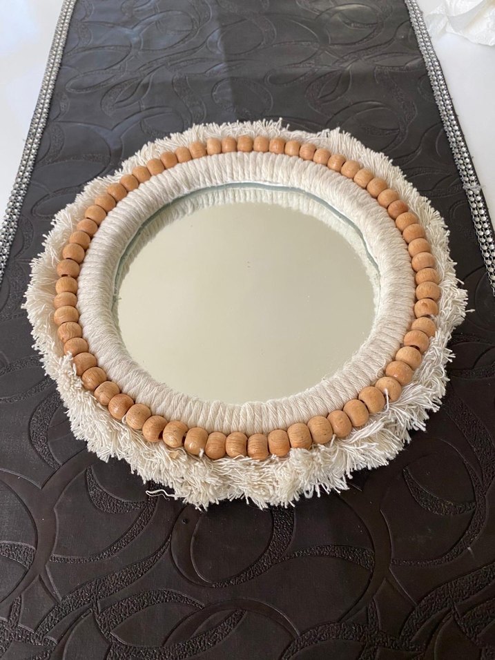 Ahşap Boncuklu Beyaz Dekoratif Ayna - Görsel 3