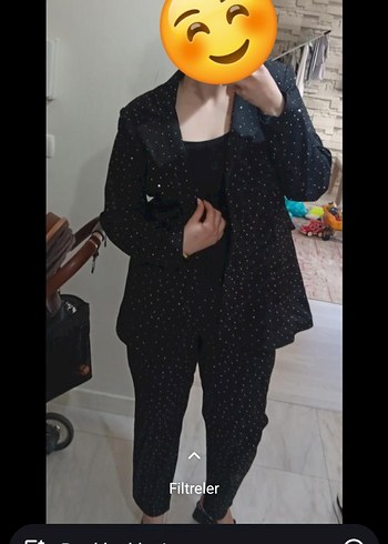 Kadın siyah taşlı takım elbise - Görsel 2