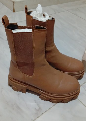 Bej Deri Platform Topuklu Kadın Bot - Görsel 2