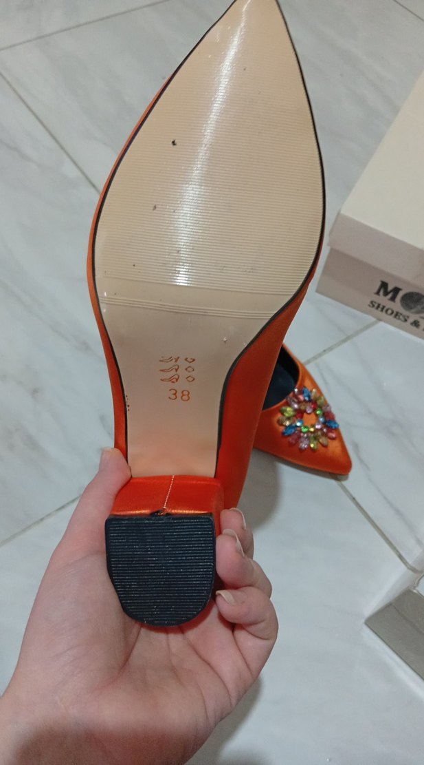 Turuncu İşlemeli Taşlı Kadın Topuklu Ayakkabı - Görsel 3