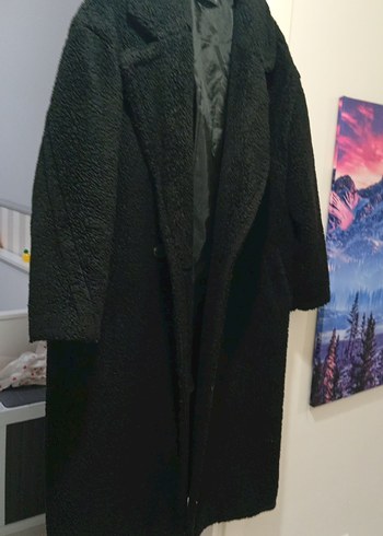 Siyah Peluş Kadın Midi Kaban - Görsel 4