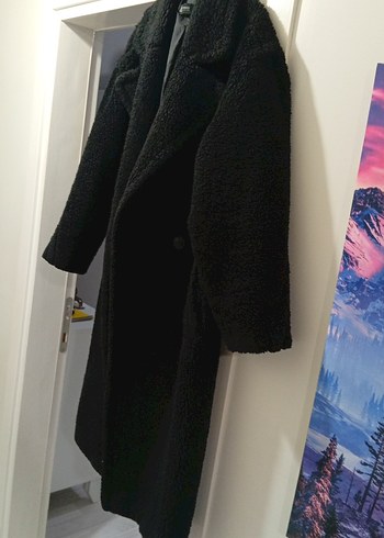 Siyah Peluş Kadın Midi Kaban - Görsel 6