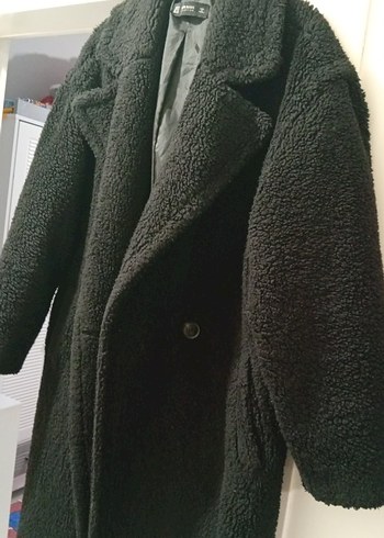 Siyah Peluş Kadın Midi Kaban - Görsel 5