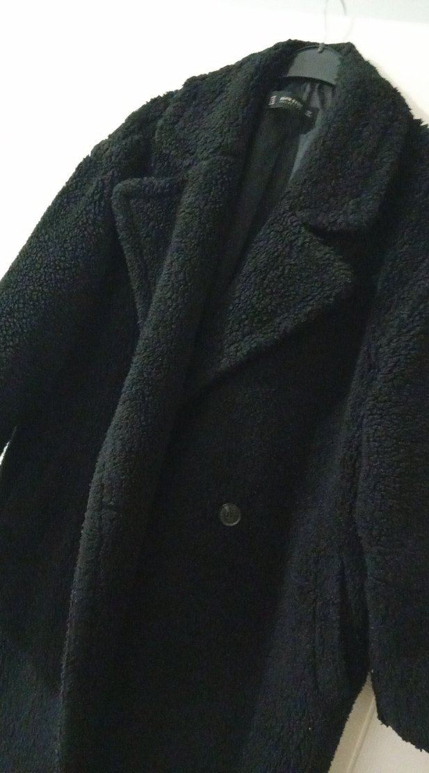 Siyah Peluş Kadın Midi Kaban - Görsel 2