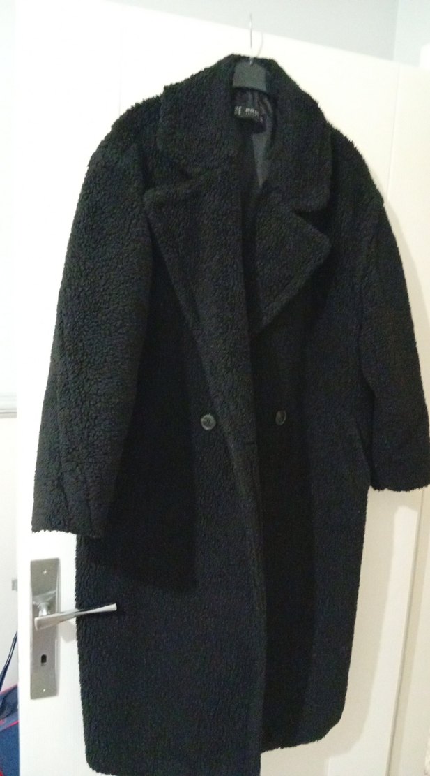 Siyah Peluş Kadın Midi Kaban - Görsel 3