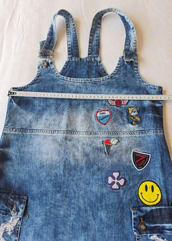 Nakışlı Kot Mini Salopet Elbise S - Görsel 6