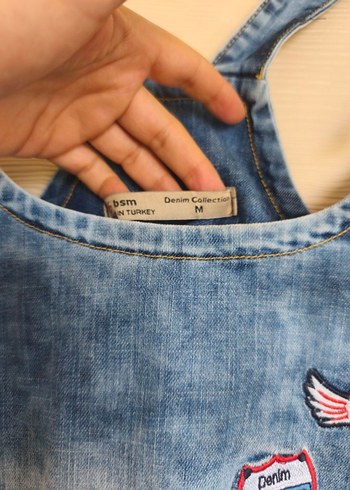 Nakışlı Kot Mini Salopet Elbise S - Görsel 4