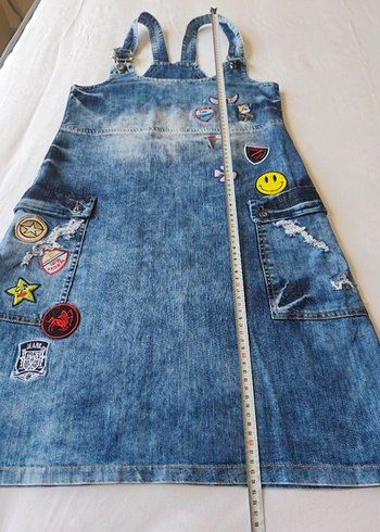 Nakışlı Kot Mini Salopet Elbise S - Görsel 7