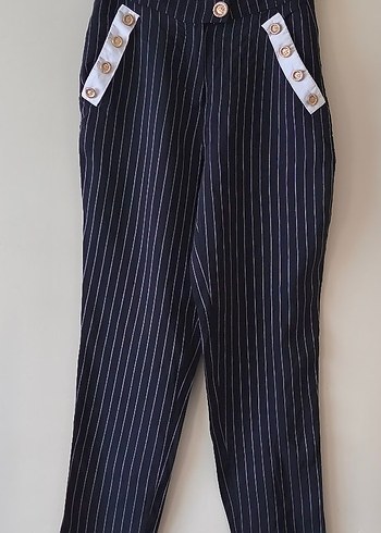 adil ışık x raisa Vanessa Çizgili Beyaz  Kadın Pantolon - Görsel 2