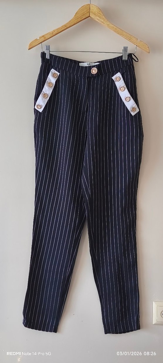 adil ışık x raisa Vanessa Çizgili Beyaz  Kadın Pantolon - Görsel 2