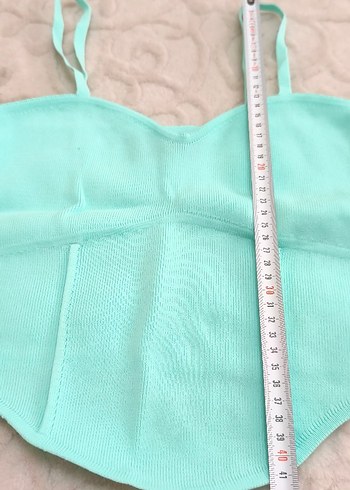 Turkuaz Denim İnce Askılı Crop Top - Görsel 4