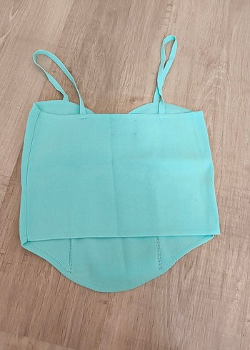 Turkuaz Denim İnce Askılı Crop Top - Görsel 3