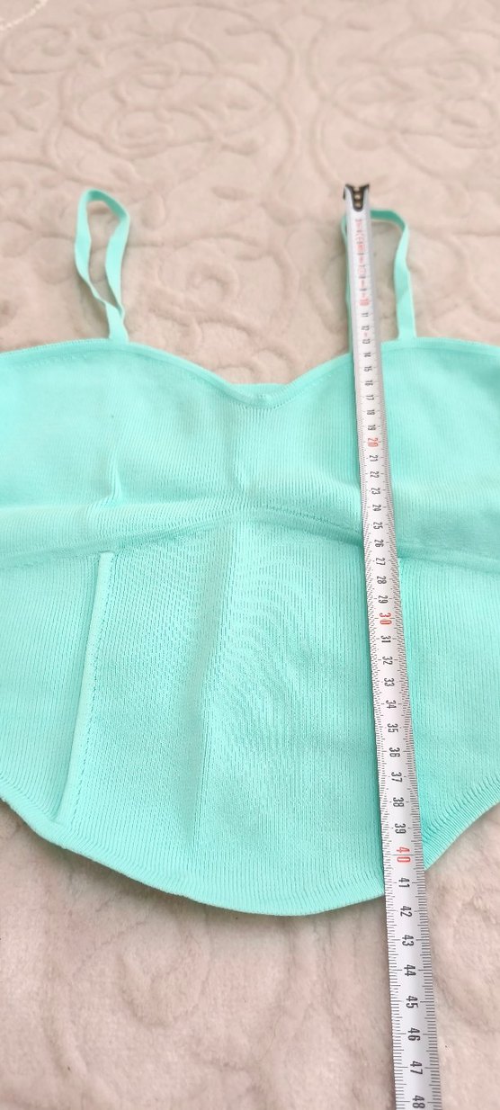 Turkuaz Denim İnce Askılı Crop Top - Görsel 4