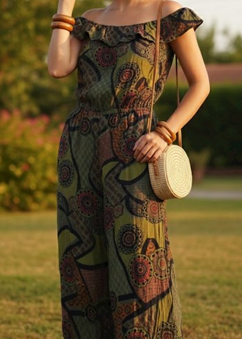 tola tola Kadın Bohem Straplez Uzun Tulum bandito tarzı - Görsel 9