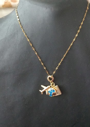 Renkli Mini Uçak ve Dünya Figürlü Kadın Kolye - Görsel 2