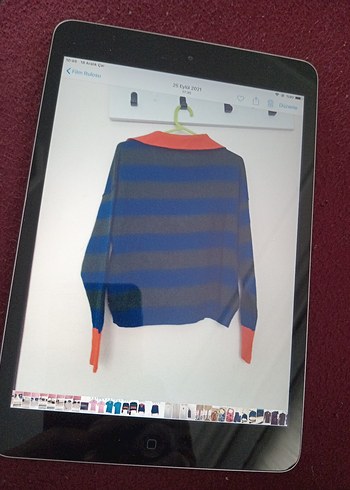 Çizgili Renkli Polo Yaka Kadın Kazak - Görsel 2