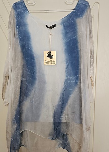 İpek Dokulu Mavi Gri Batik Hamile Tunik