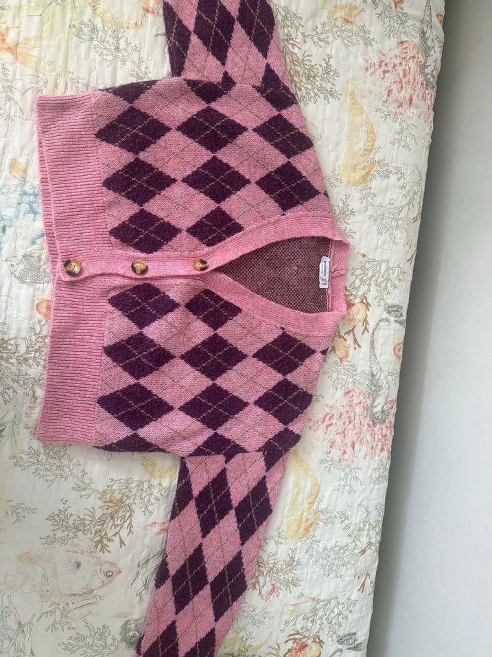 Bohem V Yaka Desenli Pembe Triko Hırka - Görsel 2