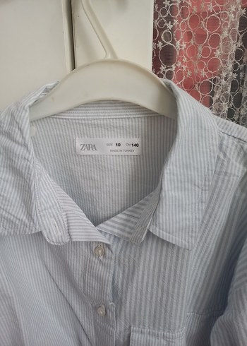 #zara Düğmeli, Uzun Kollu,  Mavi Beyaz Gömlek - Görsel 3