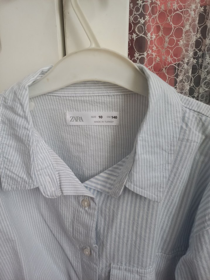 #zara Düğmeli, Uzun Kollu,  Mavi Beyaz Gömlek - Görsel 3