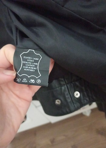 #hakiki deri siyah Deri Kısa Biker Ceket - Görsel 6