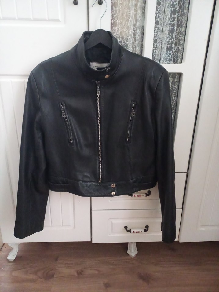 #hakiki deri siyah Deri Kısa Biker Ceket - Görsel 2