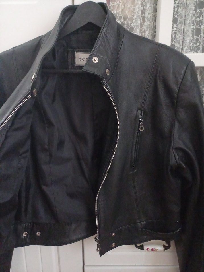 #hakiki deri siyah Deri Kısa Biker Ceket - Görsel 5