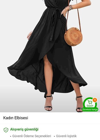 s Beden Siyah V Yaka Uzun Elbise