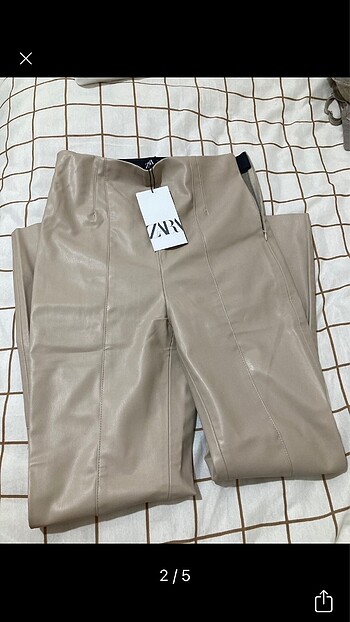 Zara ZARA BEJ DERİ TAYT PANTOLON