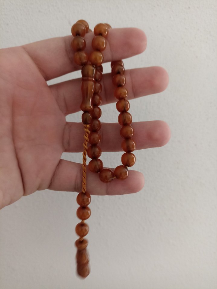 9mm yuvarlak kesim koyu kahve damarlı. ateş. kehribar - Görsel 2