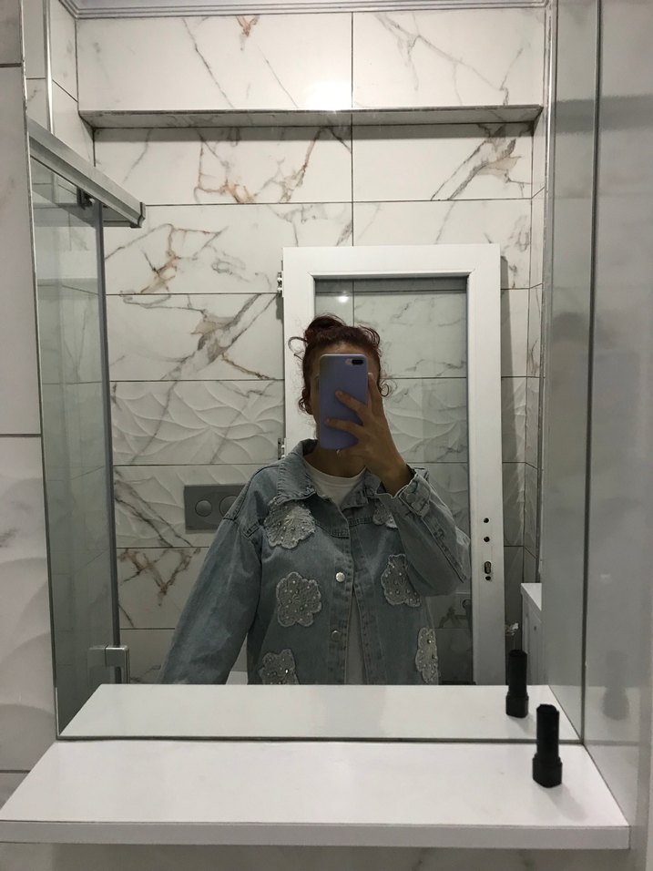 Nakışlı Gri Kadın Denim Ceket - Görsel 2