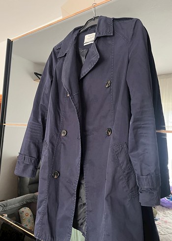 Düğmeli Lacivert Midi Kadın Trençkot - Görsel 2