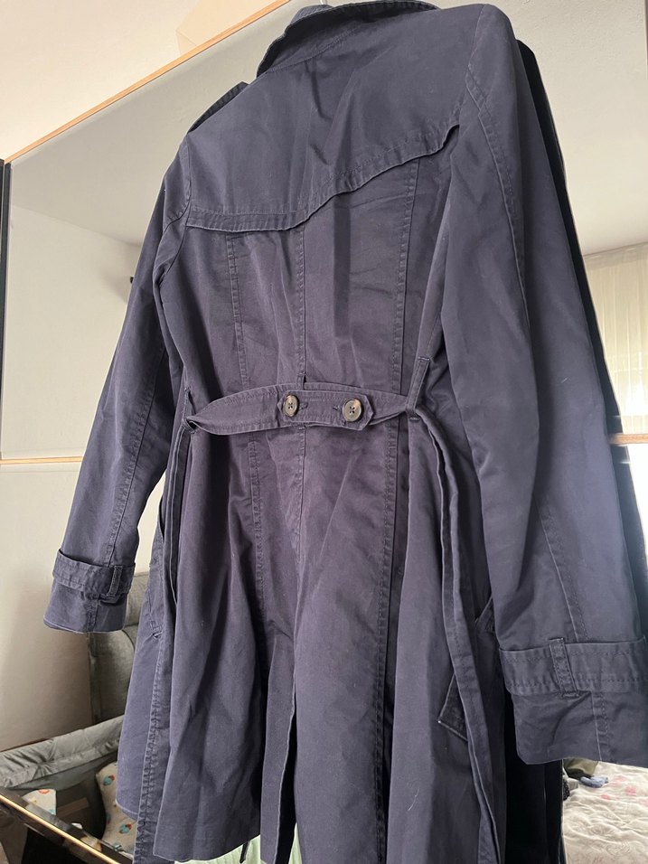 Düğmeli Lacivert Midi Kadın Trençkot - Görsel 3