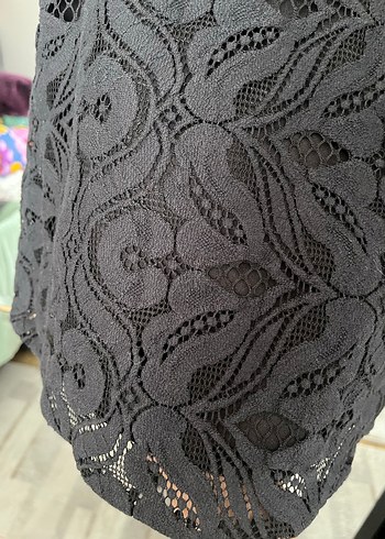 Dantel İşlemeli Siyah Midi Elbise - Görsel 3