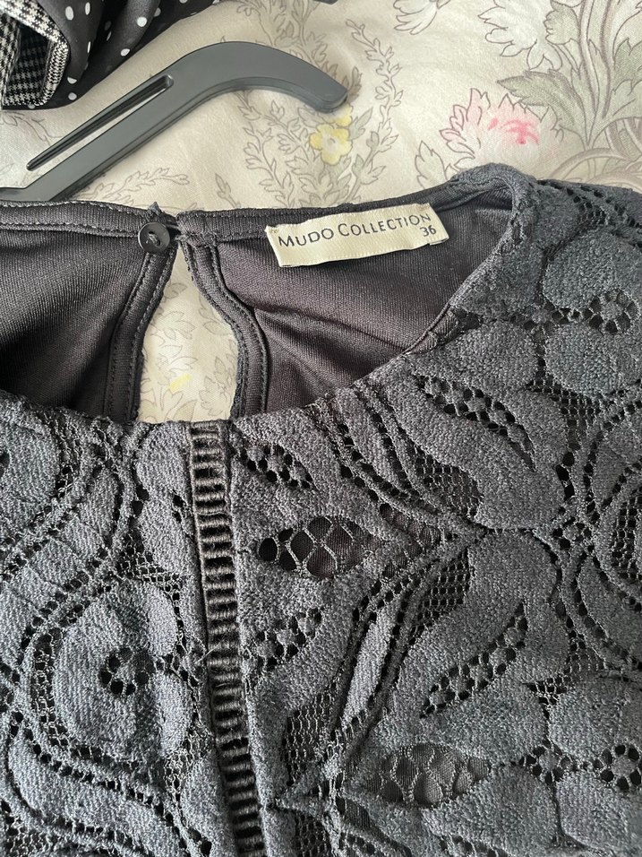 Dantel İşlemeli Siyah Midi Elbise - Görsel 4