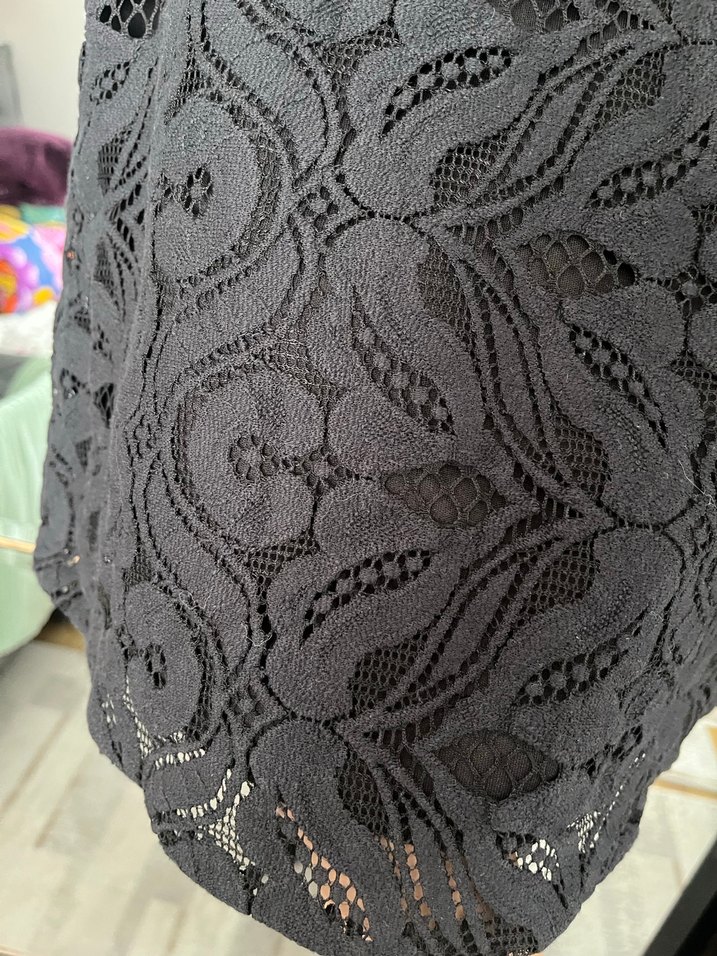 Dantel İşlemeli Siyah Midi Elbise - Görsel 3