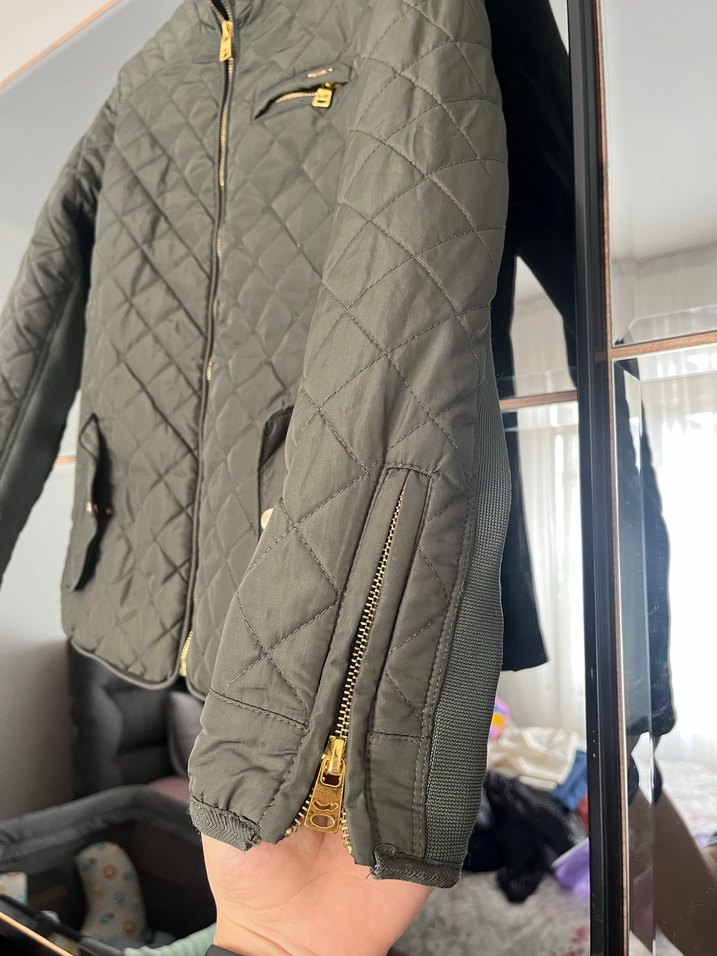 Düğmeli haki Kadın Ceket, Midi Boy, Sokak Stili - Görsel 3