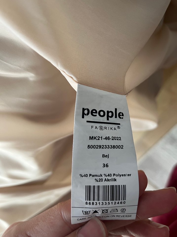 Bej Düğmeli Midi Keten Kadın Kaban - Görsel 3