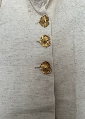 Düğmeli Bej Keten Kadın Yelek - Görsel 3