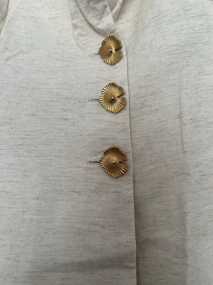 Düğmeli Bej Keten Kadın Yelek - Görsel 3