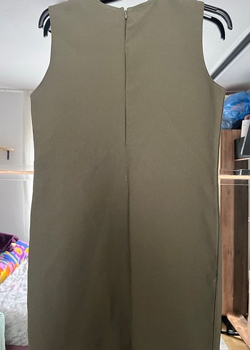 Kolsuz Midi Haki Elbise - Görsel 2