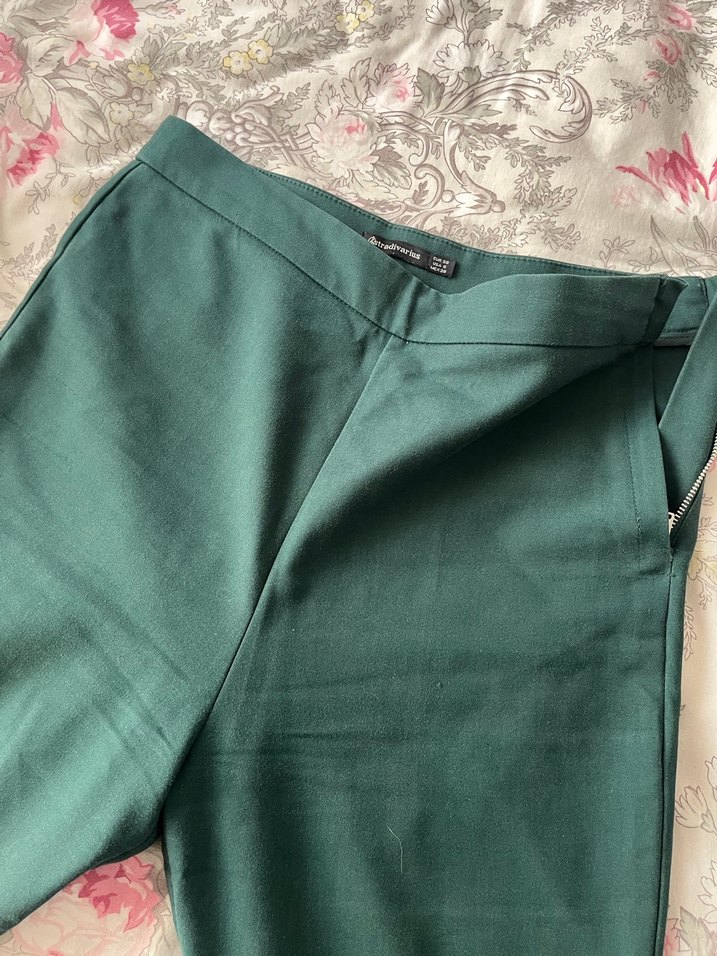 Kadın Yeşil Dar Kesim Kumaş Pantolon - Görsel 3