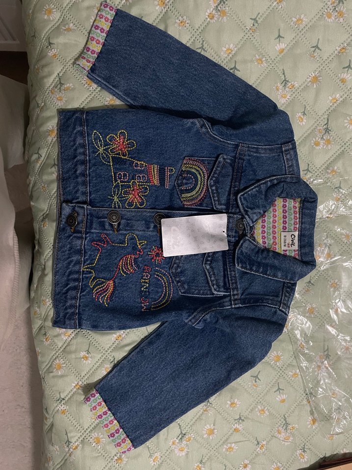 Nakışlı Renkli Kız Bebek Kot Ceket - Görsel 3