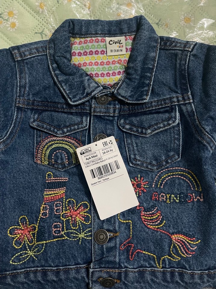 Nakışlı Renkli Kız Bebek Kot Ceket - Görsel 2