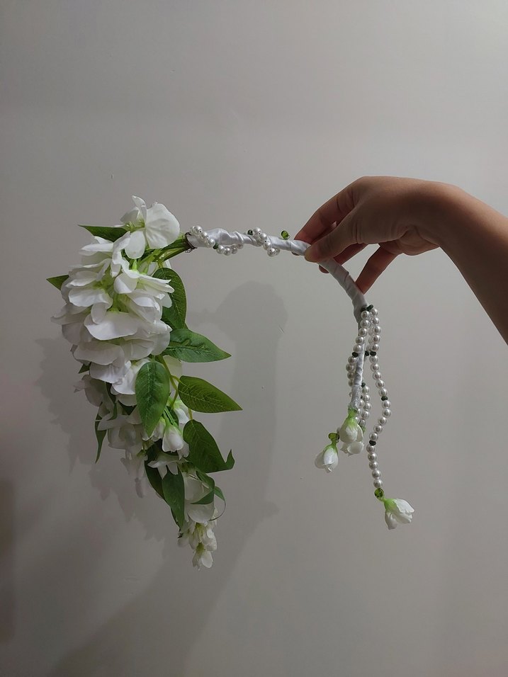 İnci Detaylı Beyaz Bohem Çiçekli Gelin Buketi - Görsel 3