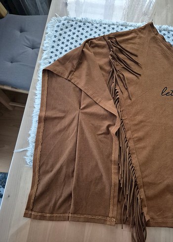 Bohem Tarz Kahverengi Süet Püsküllü tshirt - Görsel 3