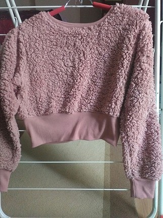 pembe peluş sweatshirt kazak 