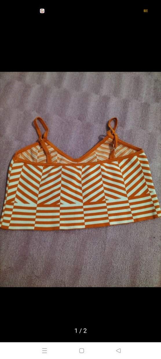 Bej Çizgili İnce Askılı Crop Top - Görsel 2